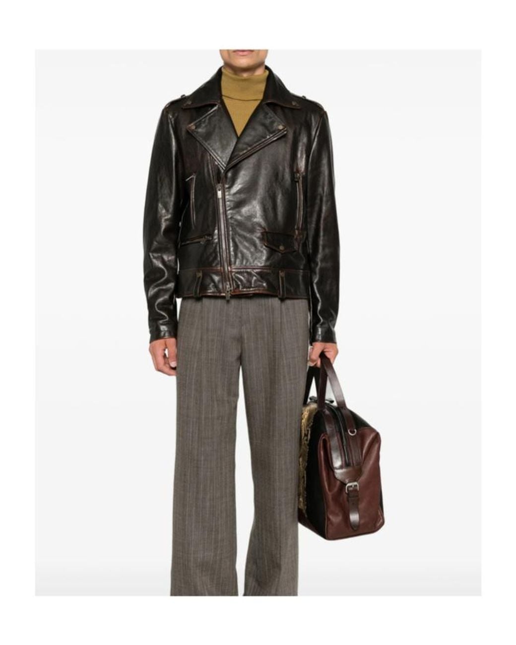 Salvatore Santoro Black Long-Sleeve Leather Jacket for men