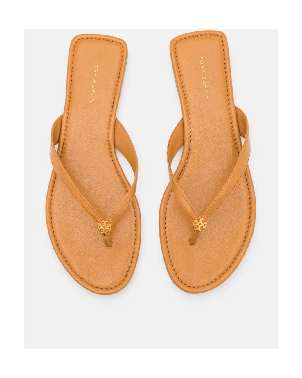 Tory Burch Brown Capri Logo Plaque Thong Sandals