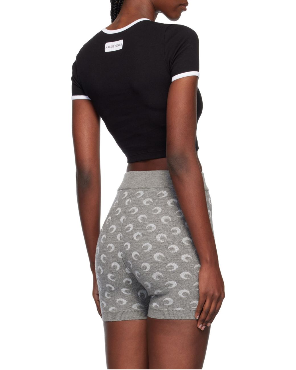 MARINE SERRE Black Moon Embroidered Crop Top