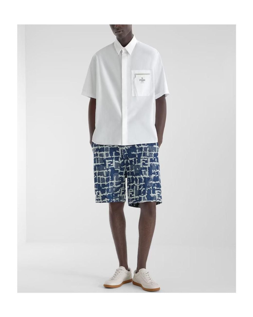 Fendi White Logo Printed Short-Sleeved Shirt for men