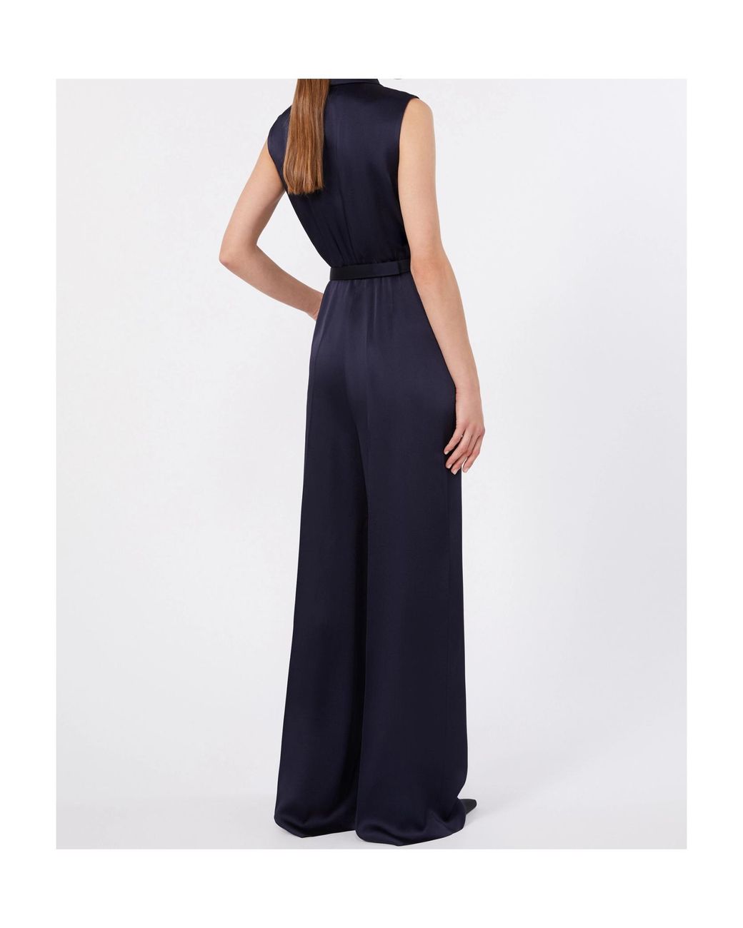 Max Mara Blue Envers Satin Tuxedo Jumpsuit
