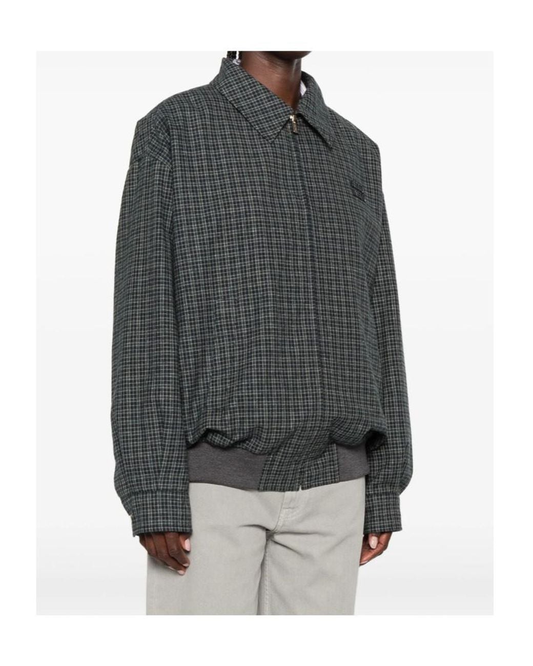 Miu Miu Green Check-Pattern Logo-Patch Jacket