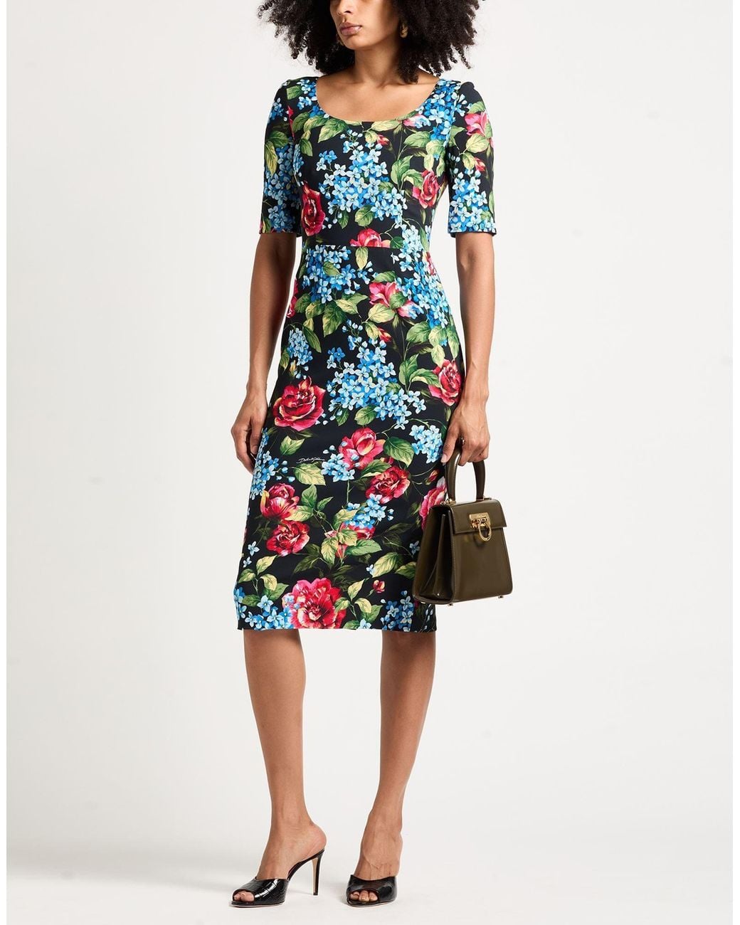 Dolce & Gabbana Blue Floral Bodycon Dress