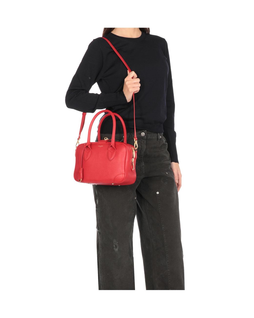 Golden Goose Deluxe Brand Red Logo Printed Zipped Tote Bag
