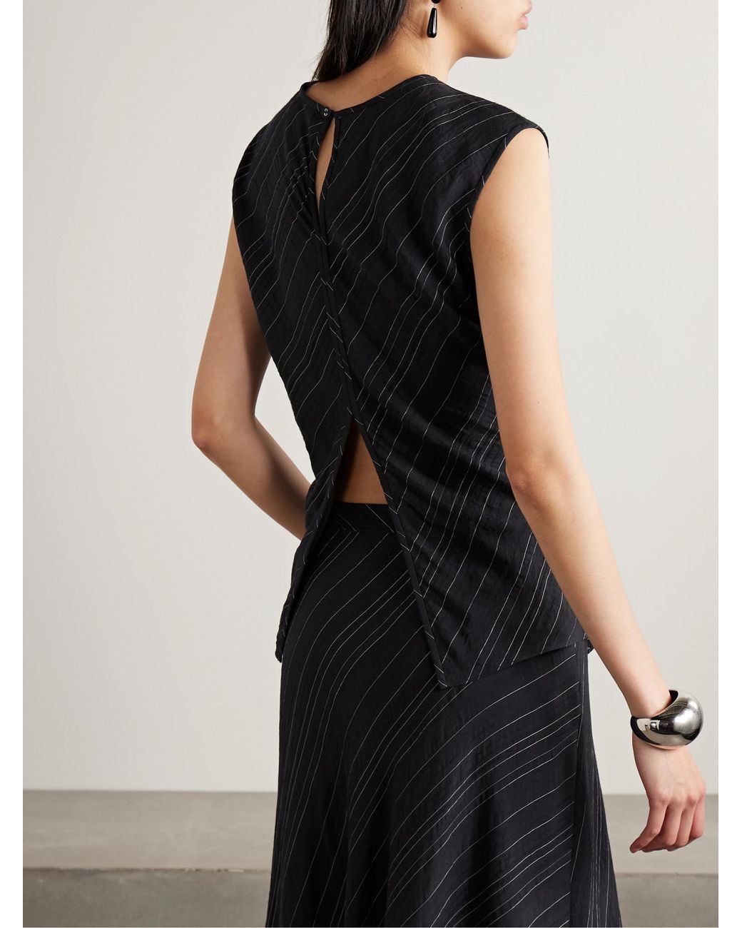Proenza Schouler Black Trina Belted Striped Voile Top