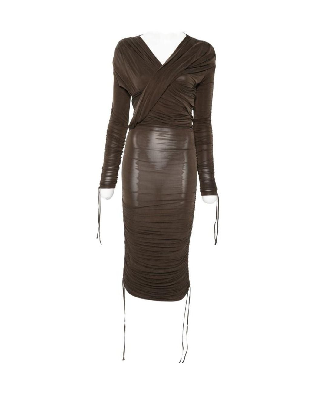 Balmain Brown Draped Ruched Dress