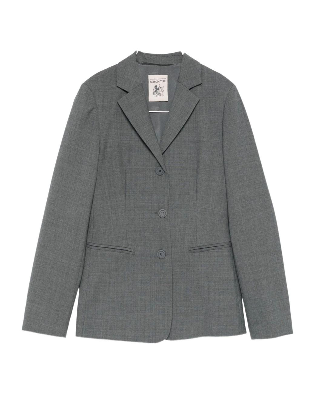 Semicouture Gray Lapel Long-Sleeved Suit Jacket