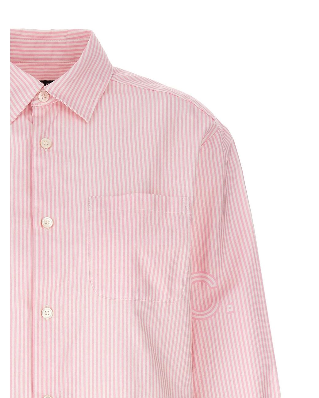A.P.C. Pink Logo Printed Striped Buttoned Shirt