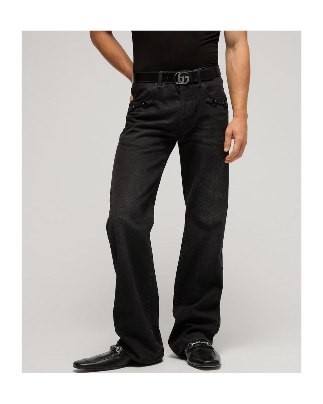 Gucci Black Horsebit Wide-Leg Jeans for men