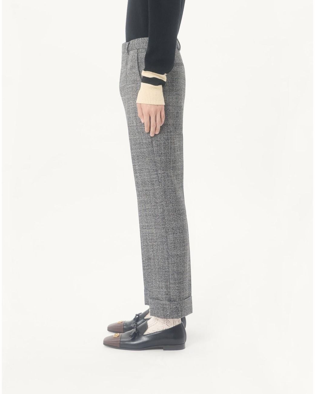 Valentino Gray Mouliné Wool Trousers With Turn-Ups for men