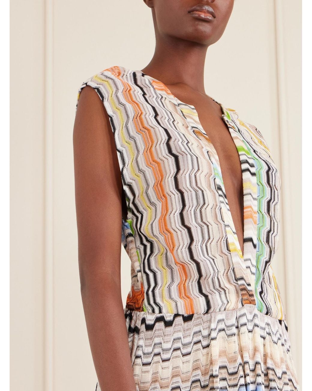 Missoni White Striped Crochet-Knit Maxi Dress