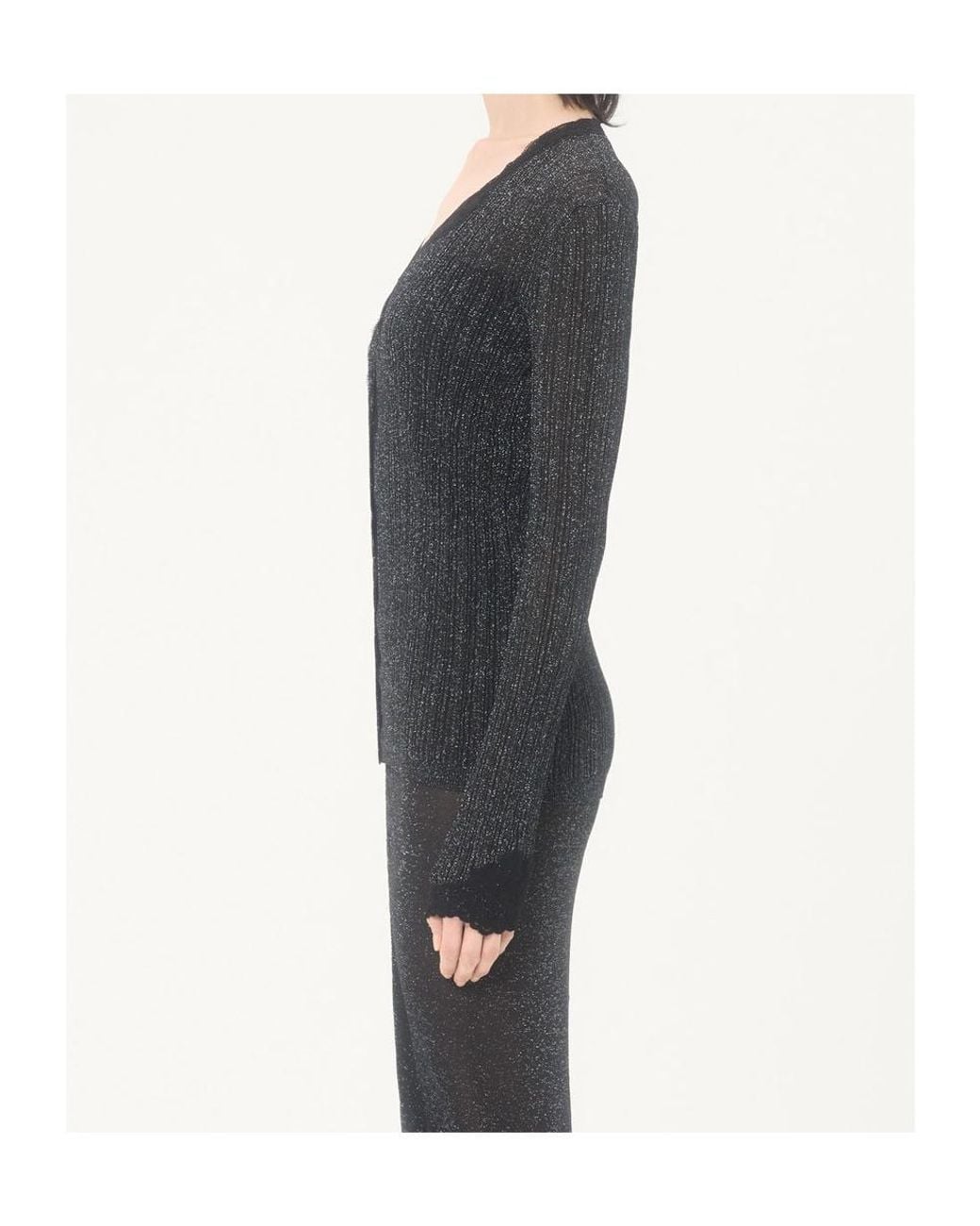 Valentino Black Lurex Knit Cardigan With Lace