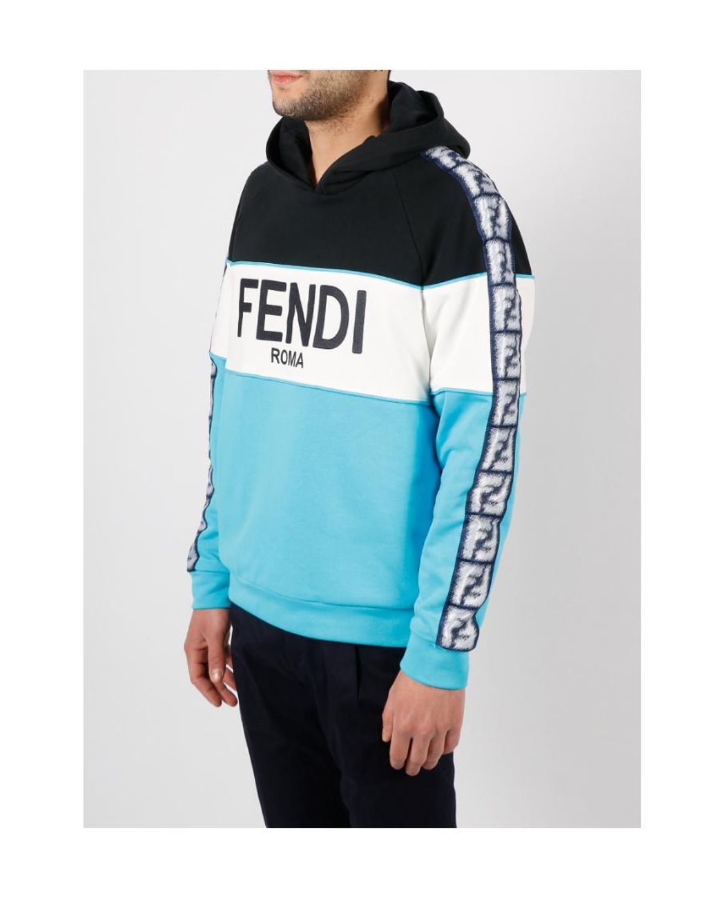 Fendi Blue Logo Embroidered Hoodie for men