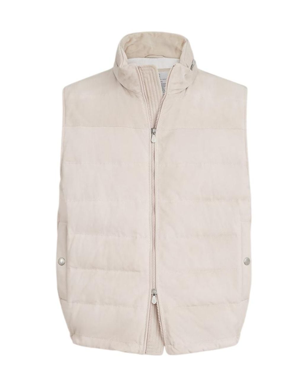 Brunello Cucinelli White Suede Down Vest With Packable Hood for men