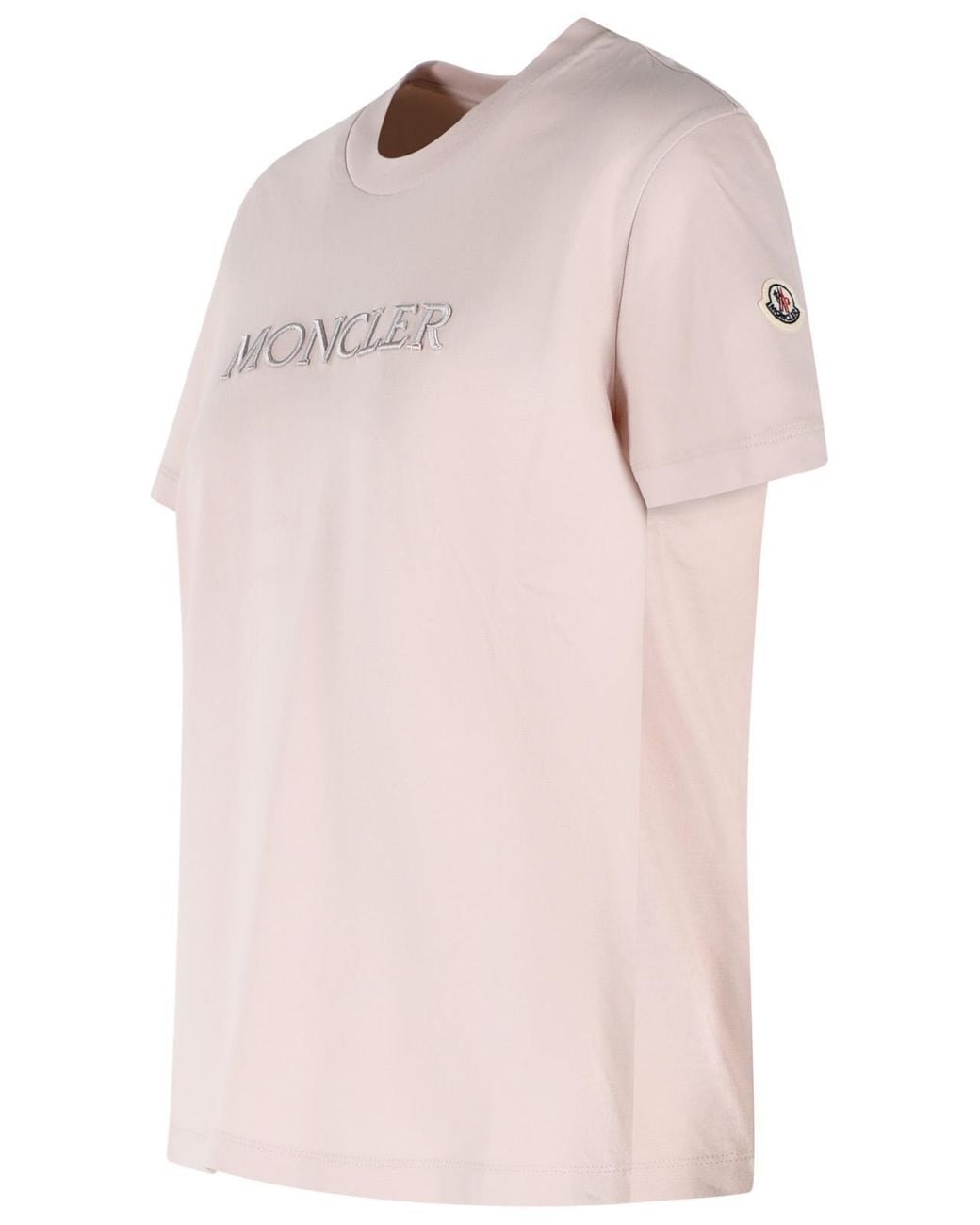 Moncler Pink Embroidered Tonal Logo Crewneck T-Shirt