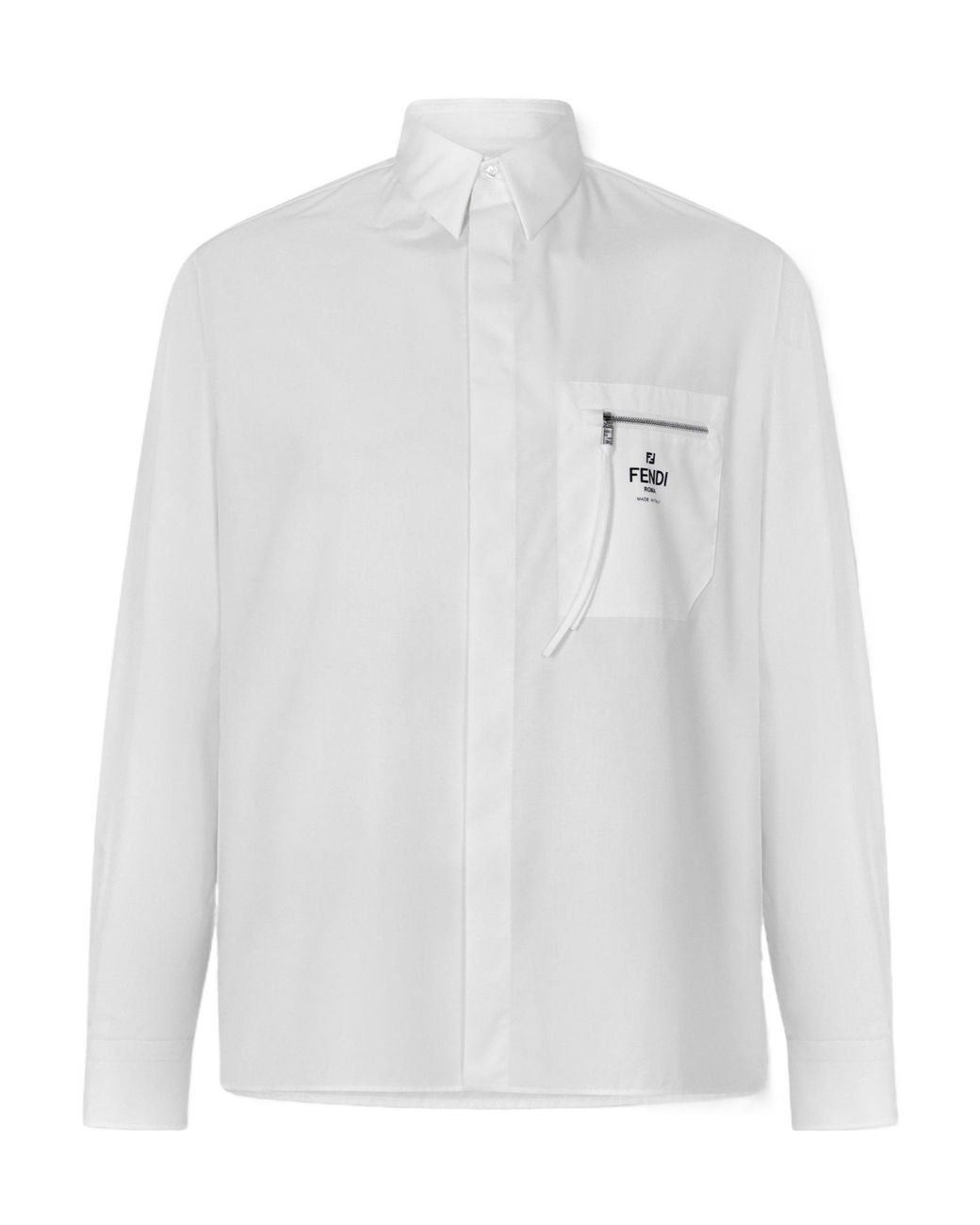 Fendi White Logo Long-Sleeve Plain Shirt for men