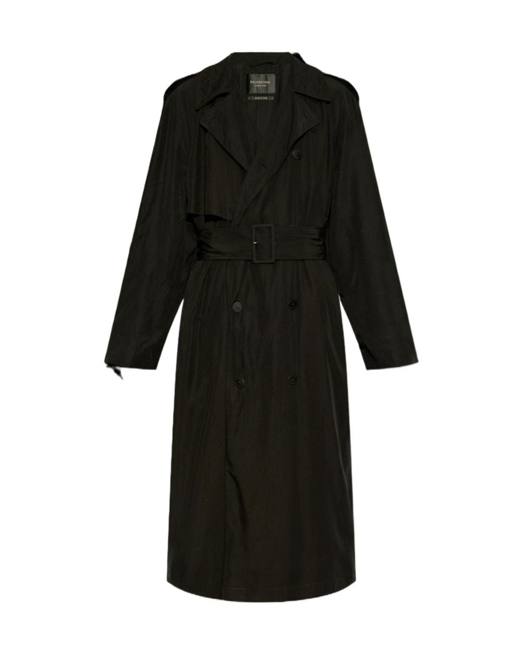 Balenciaga Black Belted Button-Up Trench Coat for men