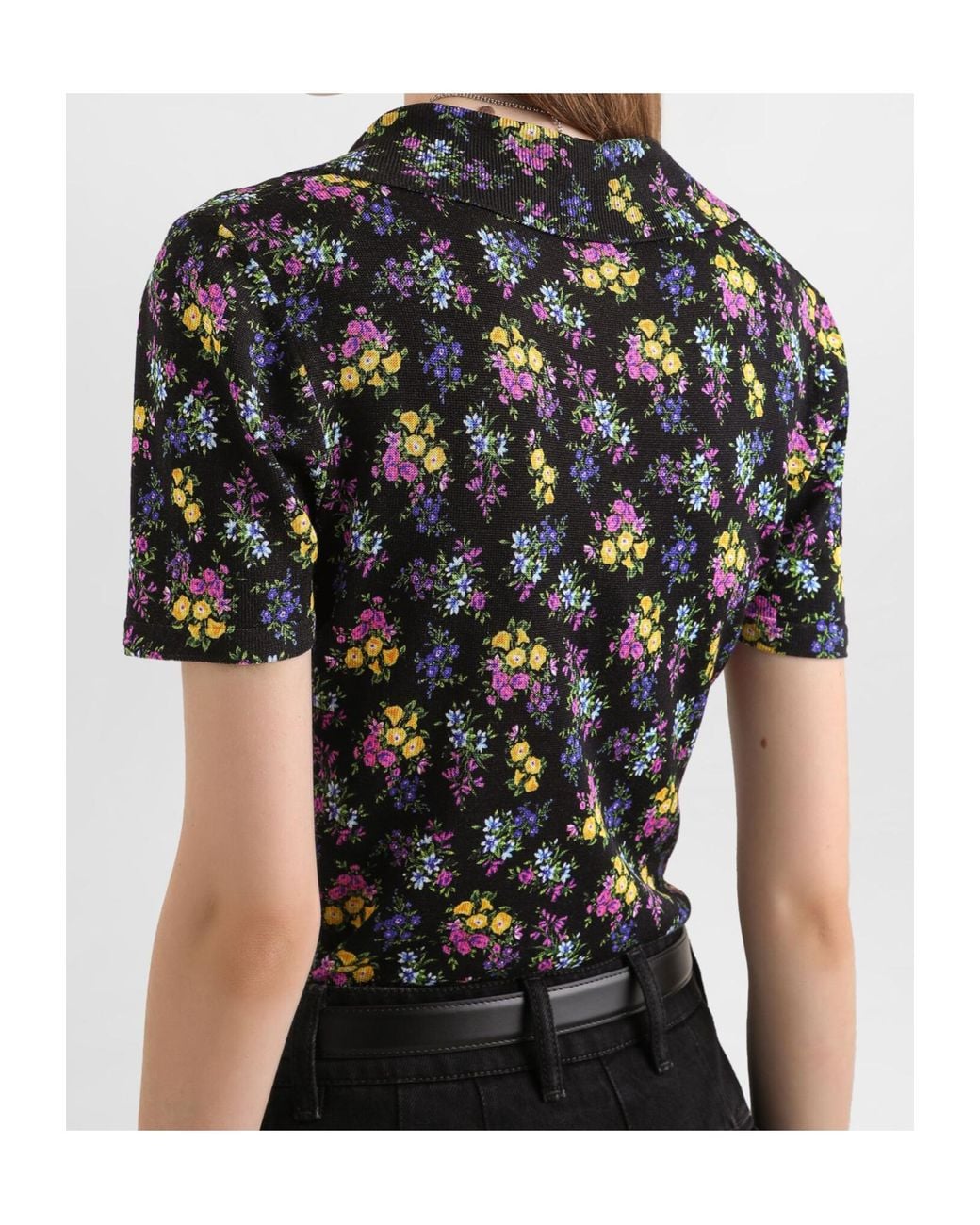 Dolce & Gabbana Black Floral Motif Polo Shirt