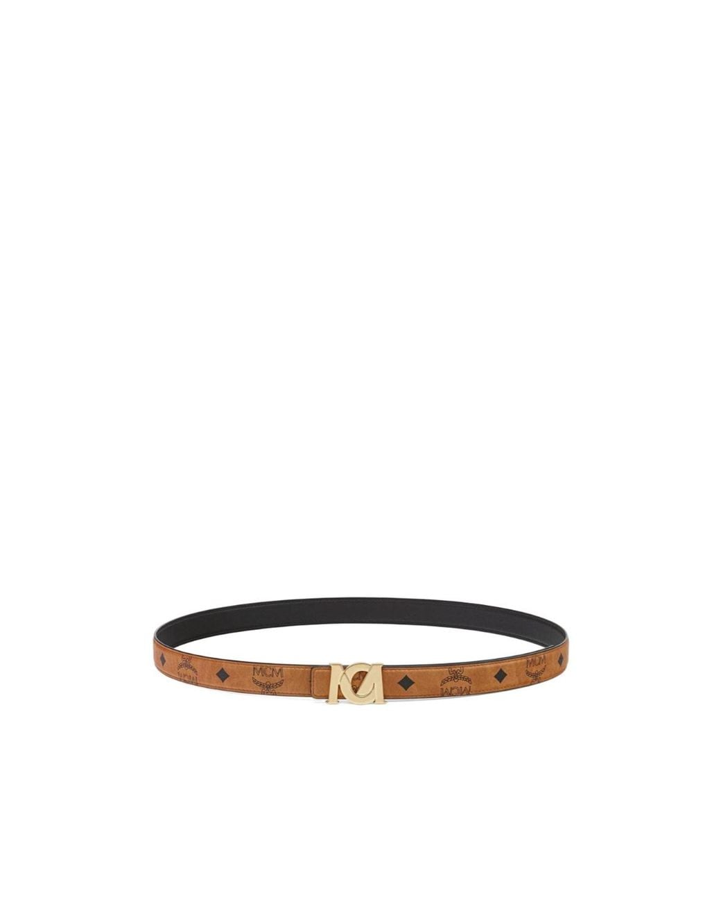 MCM White M-Art Logo Plaque Buckled Belt