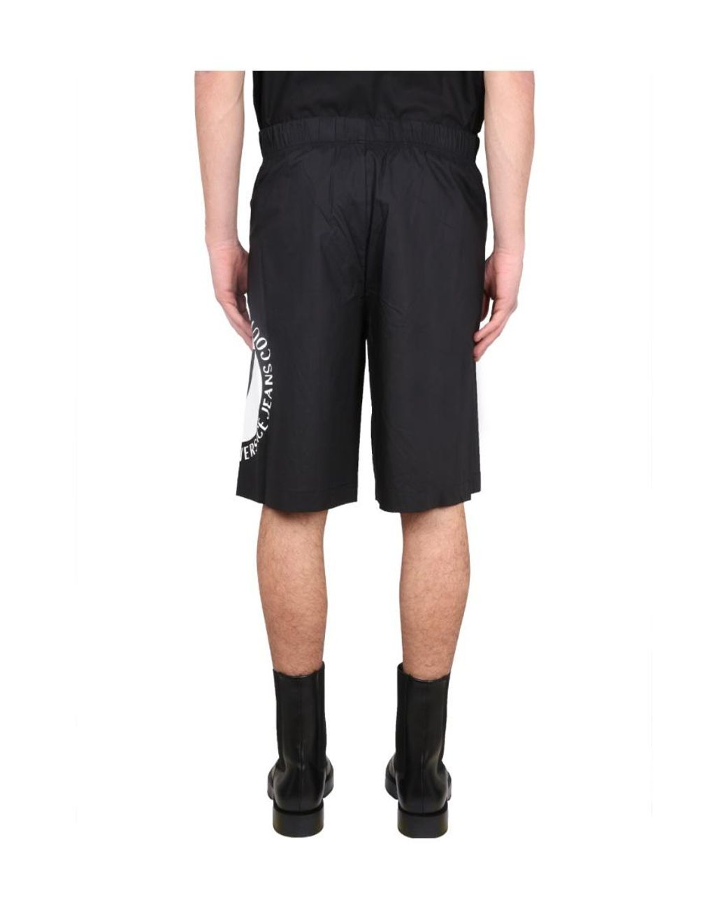 Versace Jeans Black Couture Logo-Printed Elasticated Waistband Shorts for men