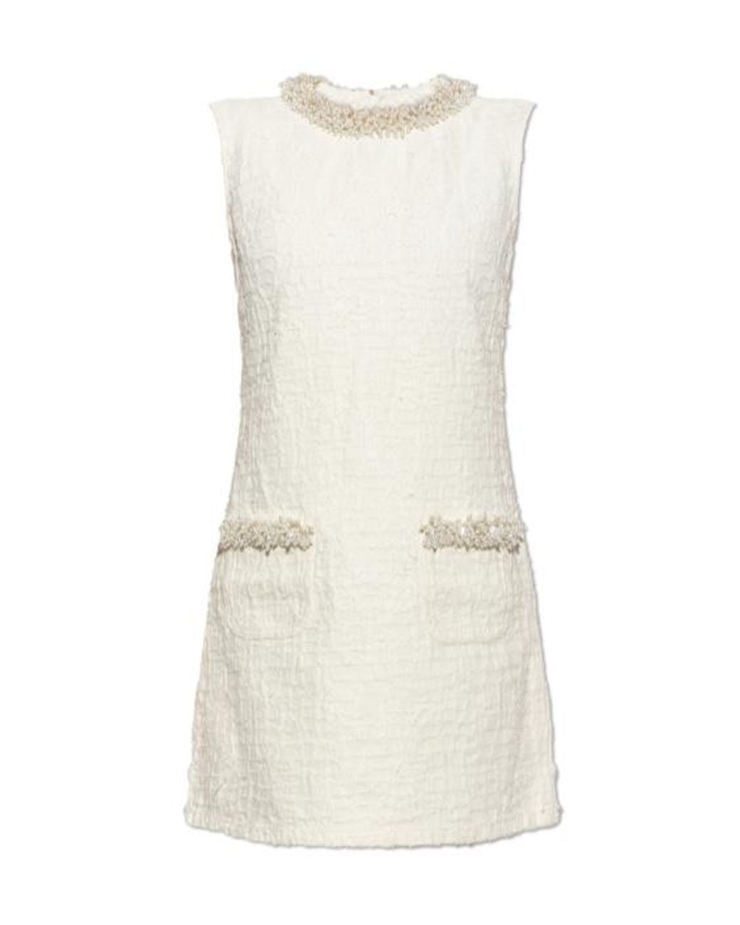 Self-Portrait Natural Cream Textured Denim Mini Dress