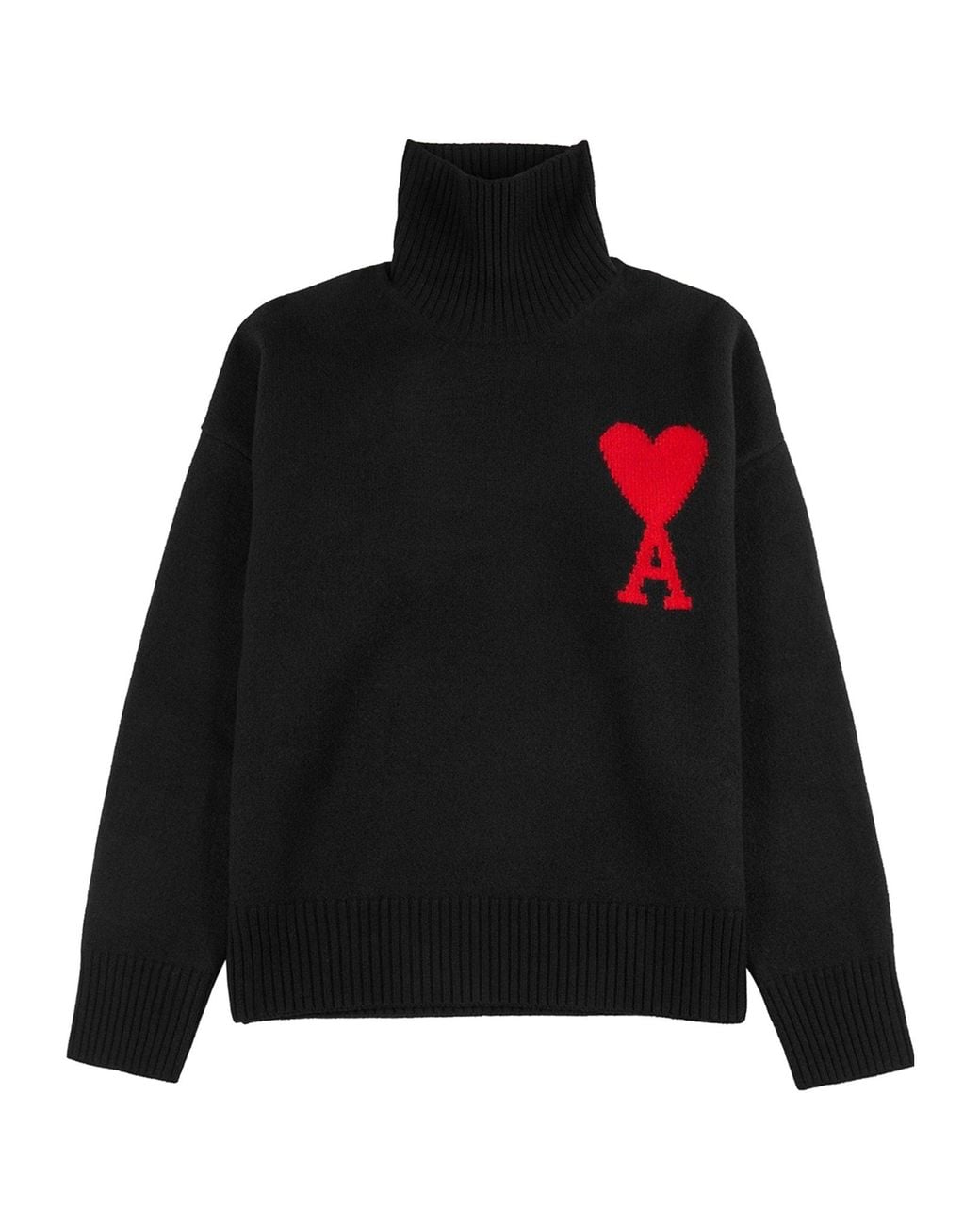 AMI Black Roll-Neck Wool Jumper for men