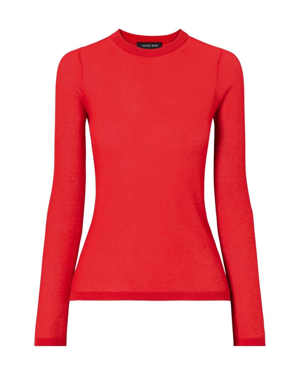 Anine Bing Red Ribbed Sweater
