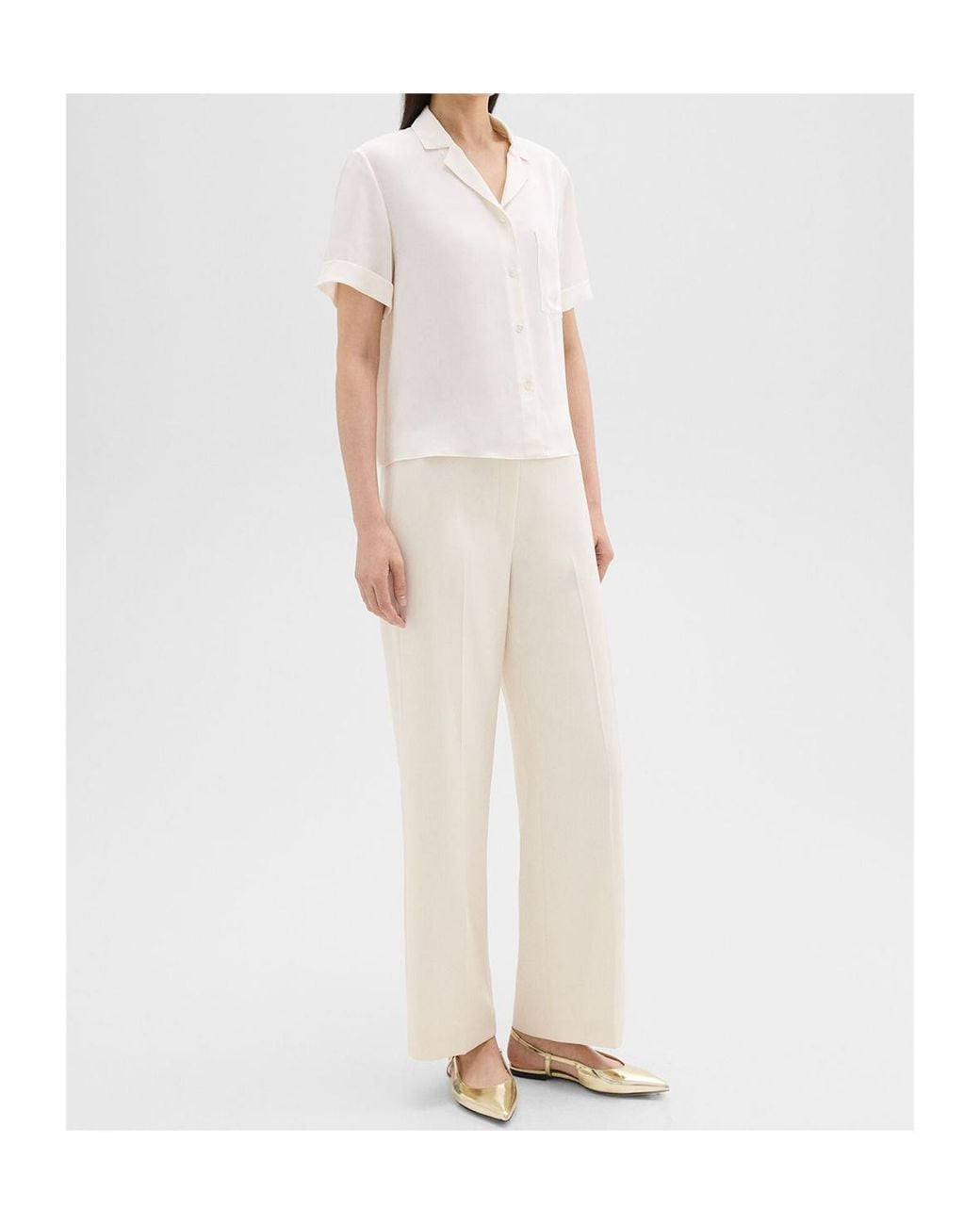Theory White Mid-Rise Tailored Trousers