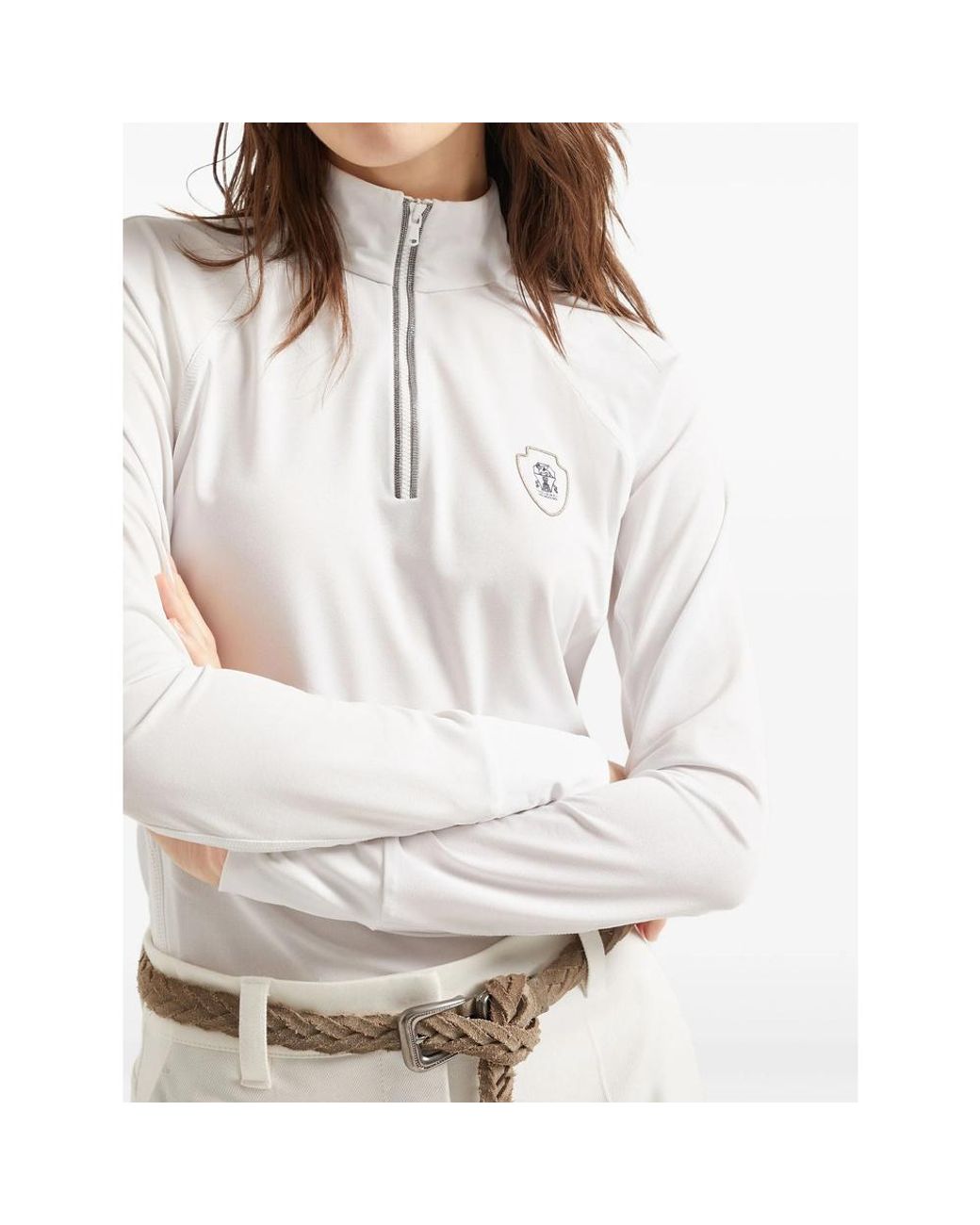 Brunello Cucinelli White Half Zip Turtleneck Sweatshirt