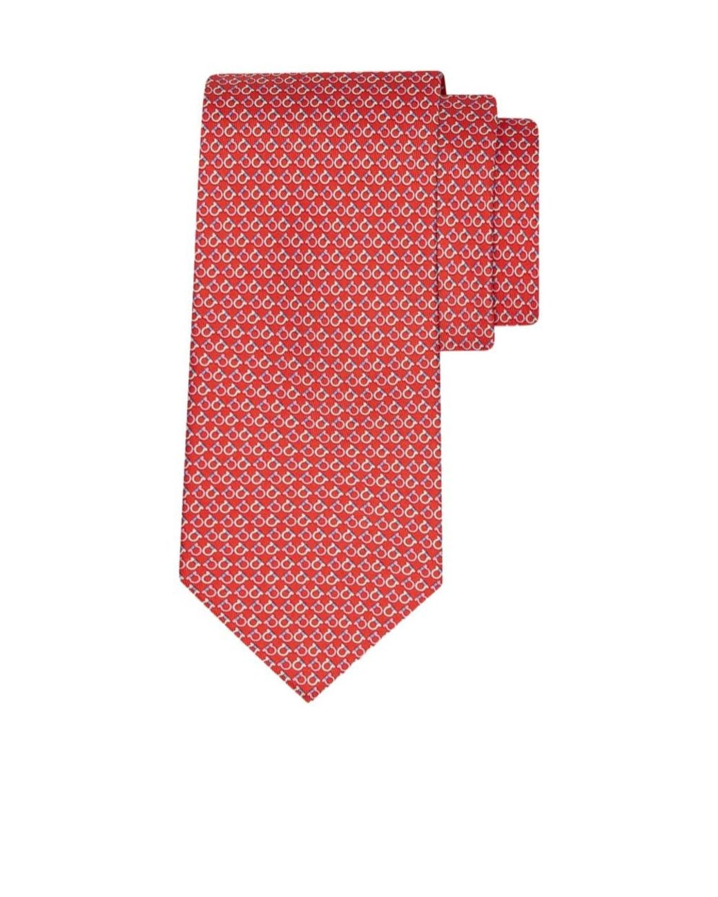 Ferragamo Red Gancini Square Print Silk Tie for men