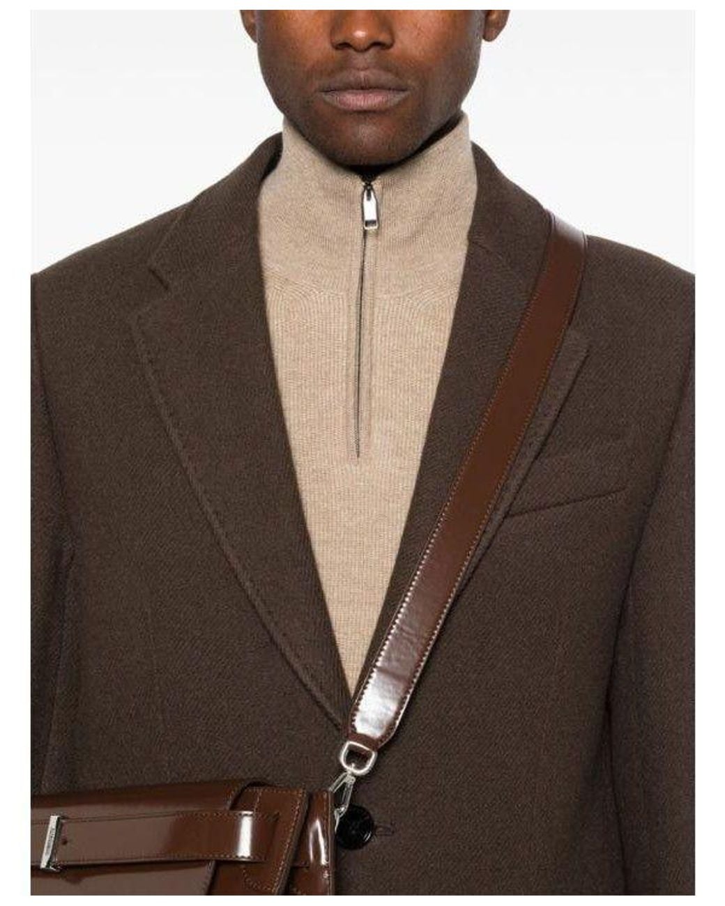 AMI Brown Notched-Lapel Virgin Wool Coat for men