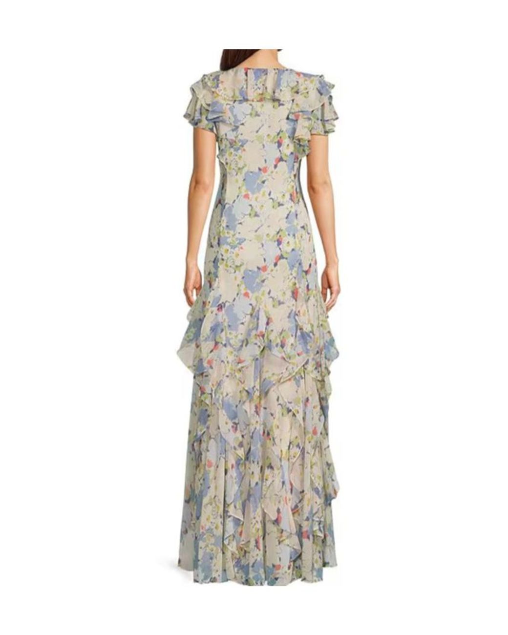 Ralph Lauren Blue Lauren Ruffled Floral Maxi Dress
