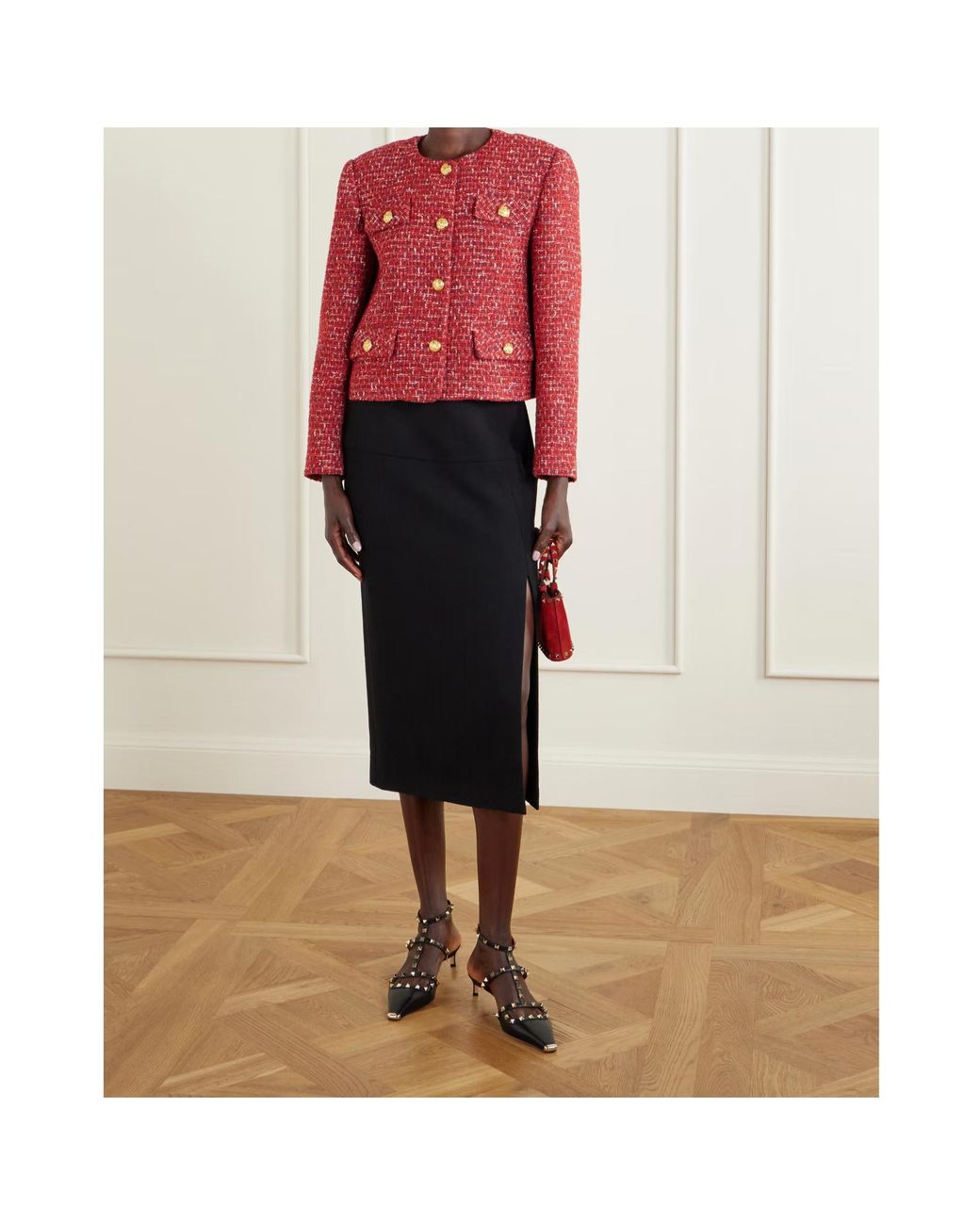 Valentino Red Buttoned Tweed Jacket