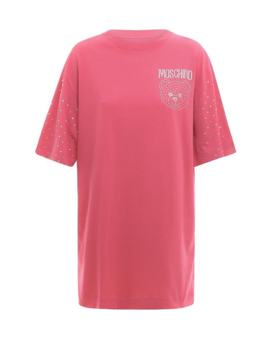 Moschino Pink Crystal-Embellished Teddy Logo T-Shirt Dress