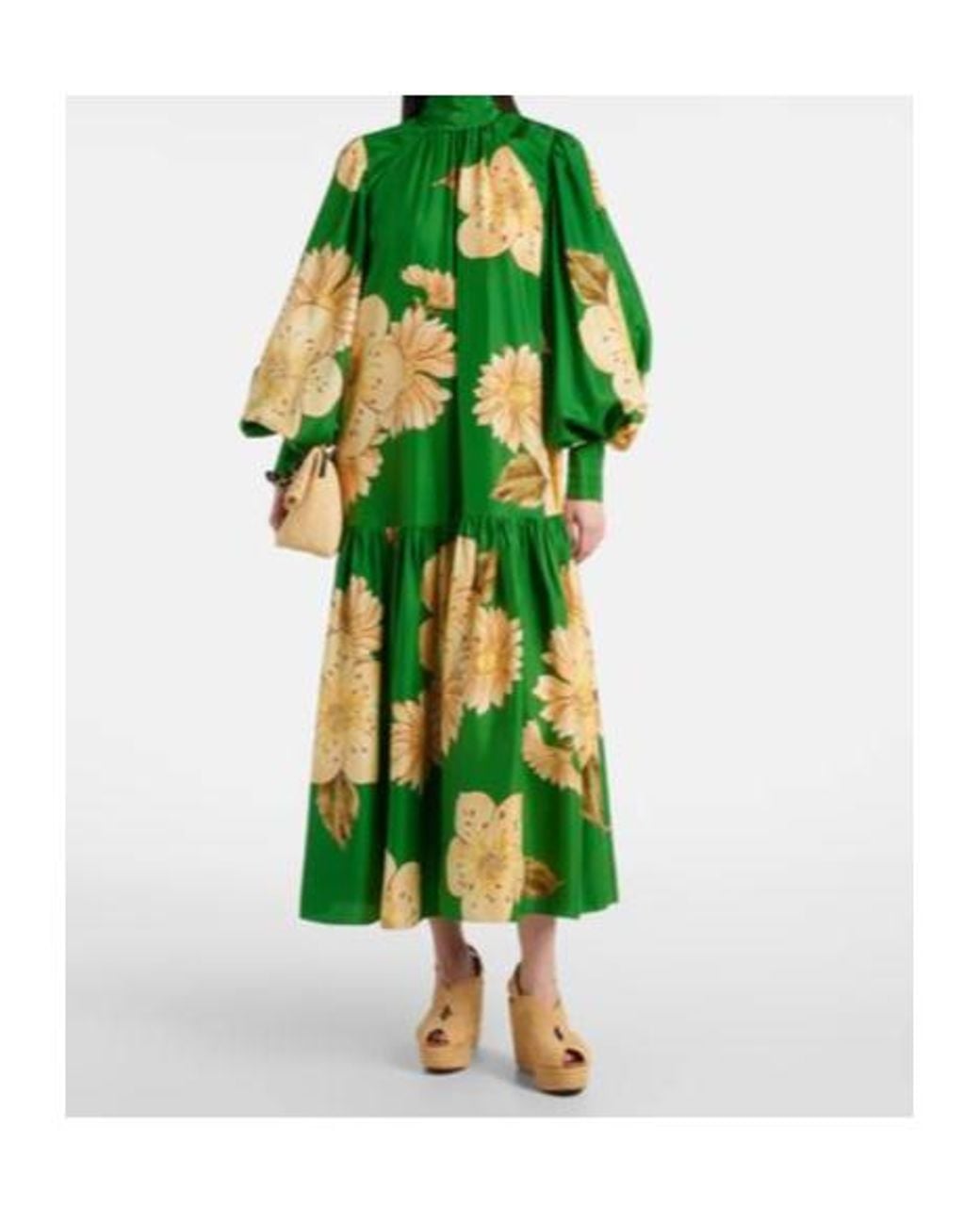 ALÉMAIS Green Sage Floral Silk Midi Dress