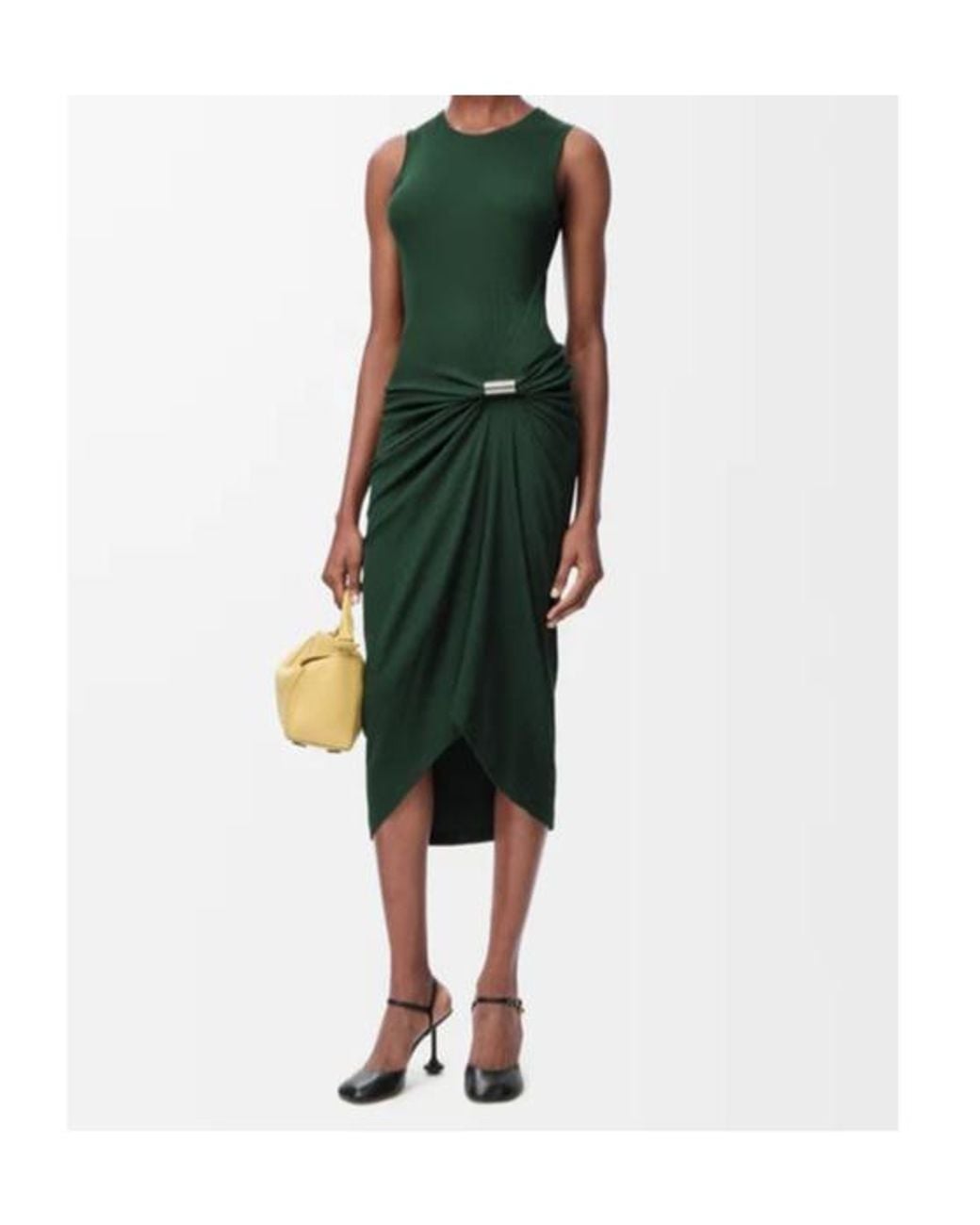 Loewe Green Draped Fine-Ribbed Dress