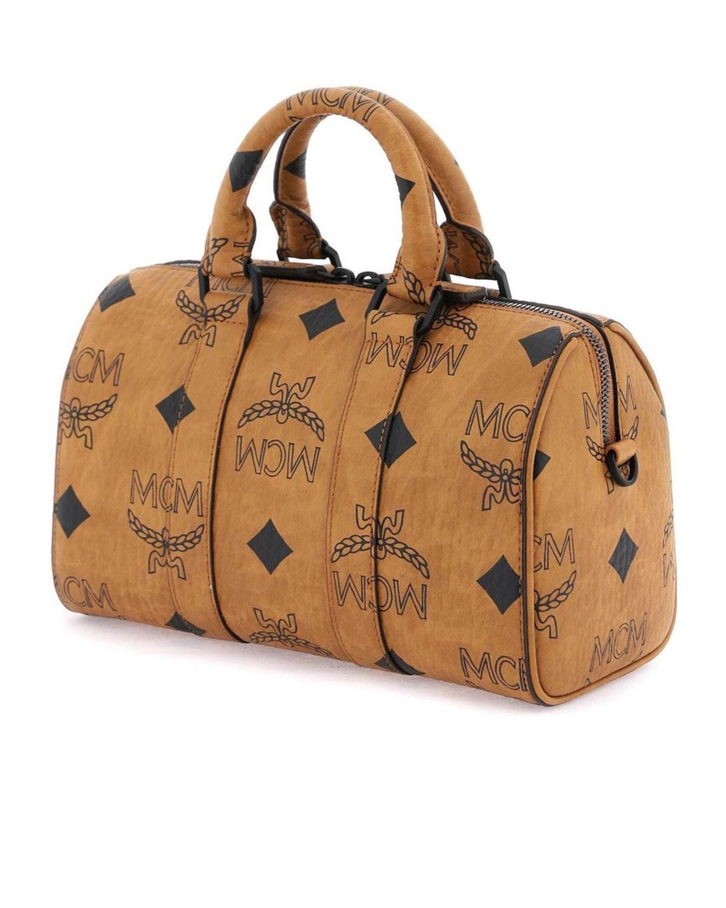MCM Brown Aren Boston Small Top Handle Bag