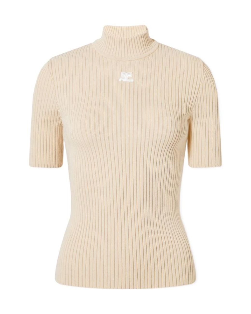 Courreges Natural Short-Sleeved Ribbed Turtleneck Sweater