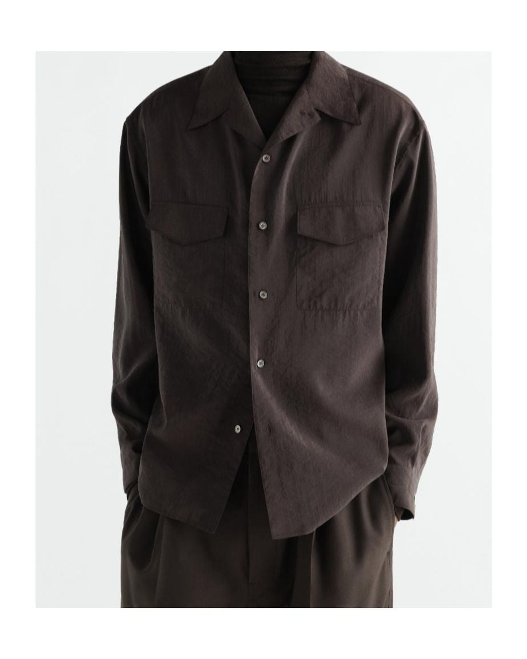 Lemaire Brown Convertible Collar Shirt for men