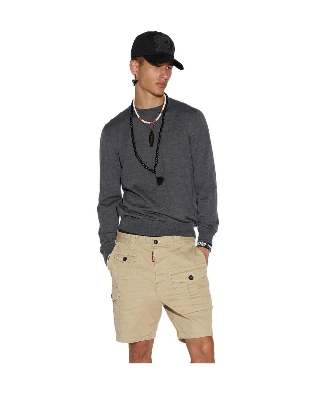 DSquared² Blue Crewneck Long-Sleeved Knitted Jumper for men