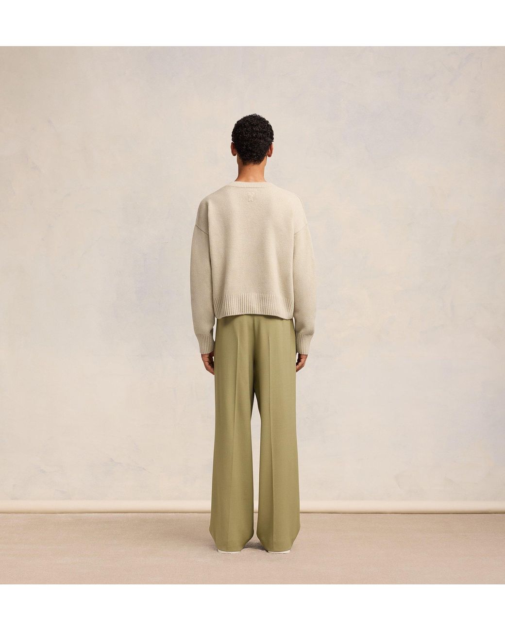 AMI Natural Cropped Wool-Cashmere Blend Jumper for men
