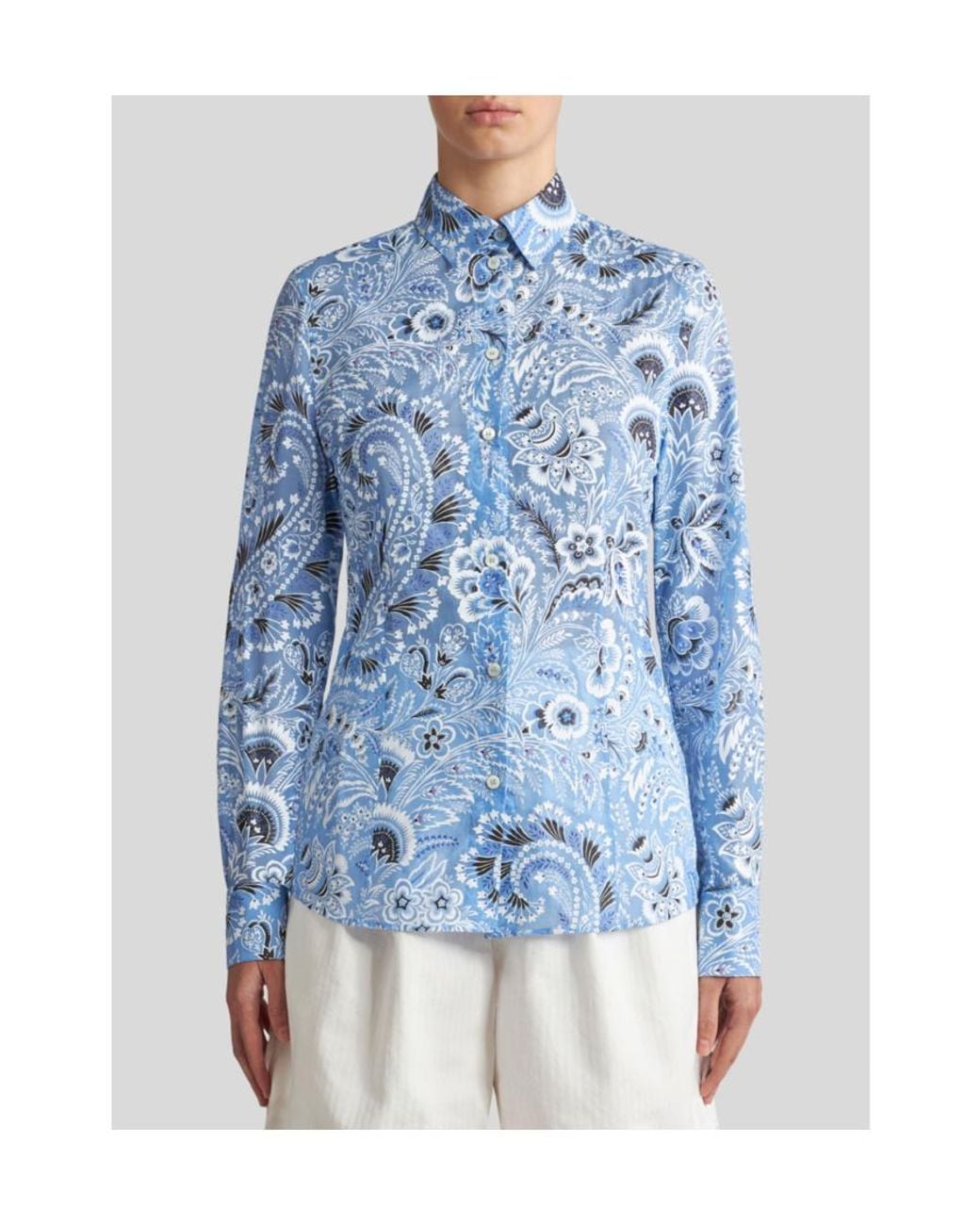 Etro Blue Paisley Printed Buttoned Shirt