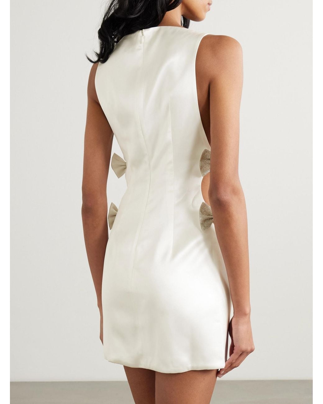 retroféte White Nadine Bow And Crystal-Embellished Cutout Satin Mini Dress