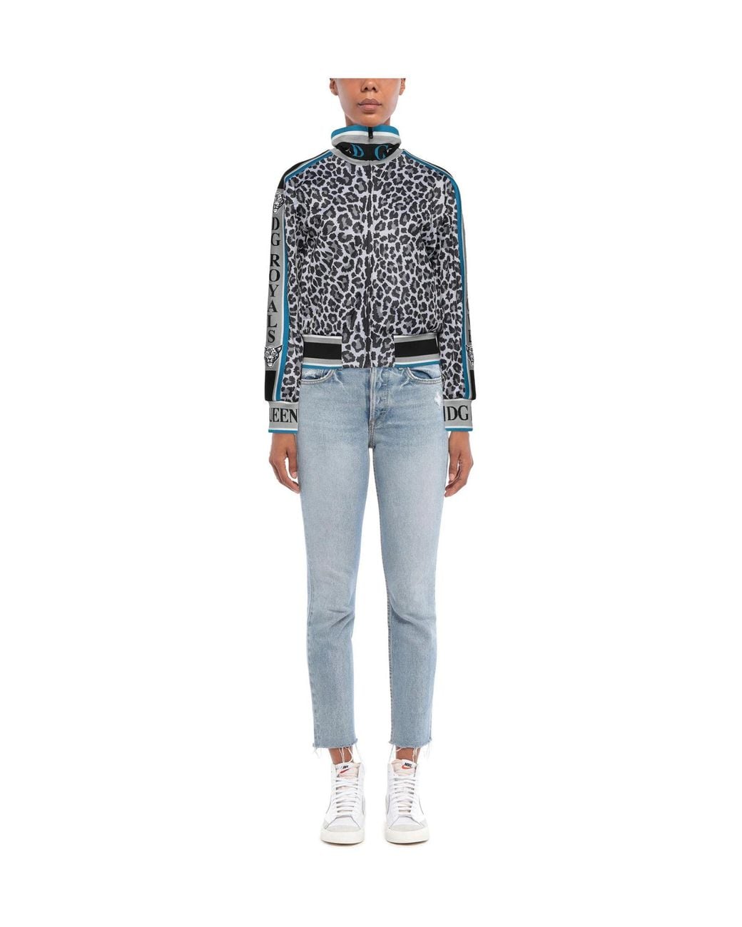 Dolce & Gabbana Blue Leopardprint Fleecelined Turtleneck Coat