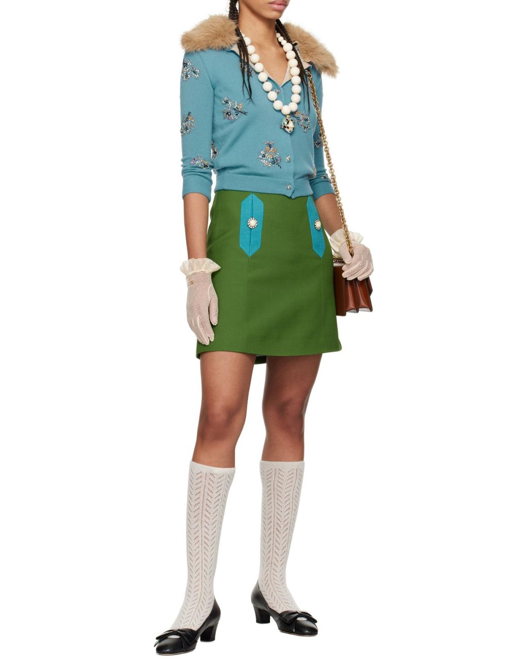 Valentino Blue Embellished Three-Quarter-Sleeved Cardigan