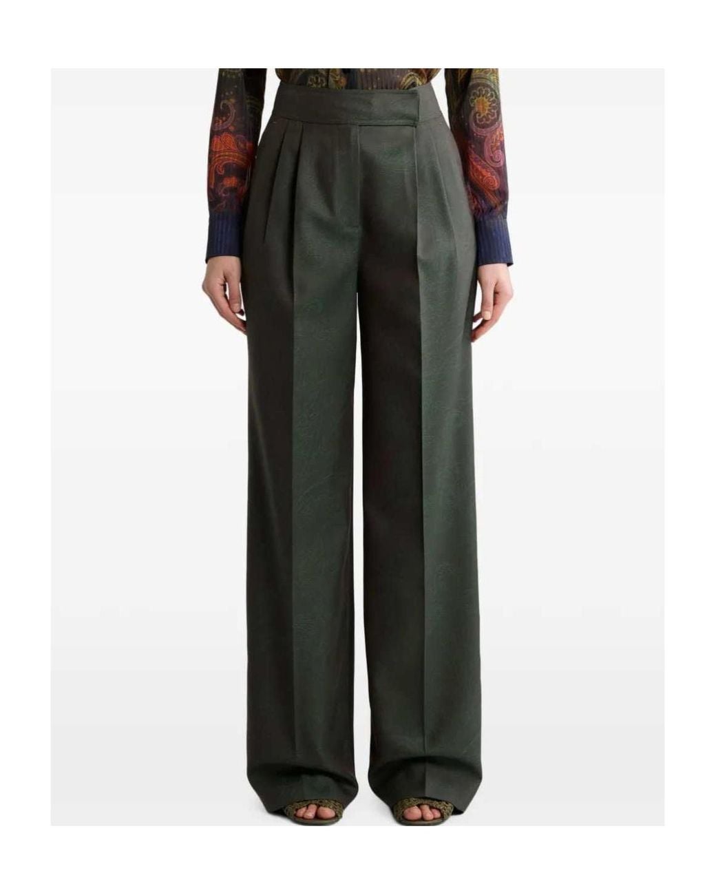 Etro Gray Wool Jacquard Trousers With Pleats And Paisley Motif