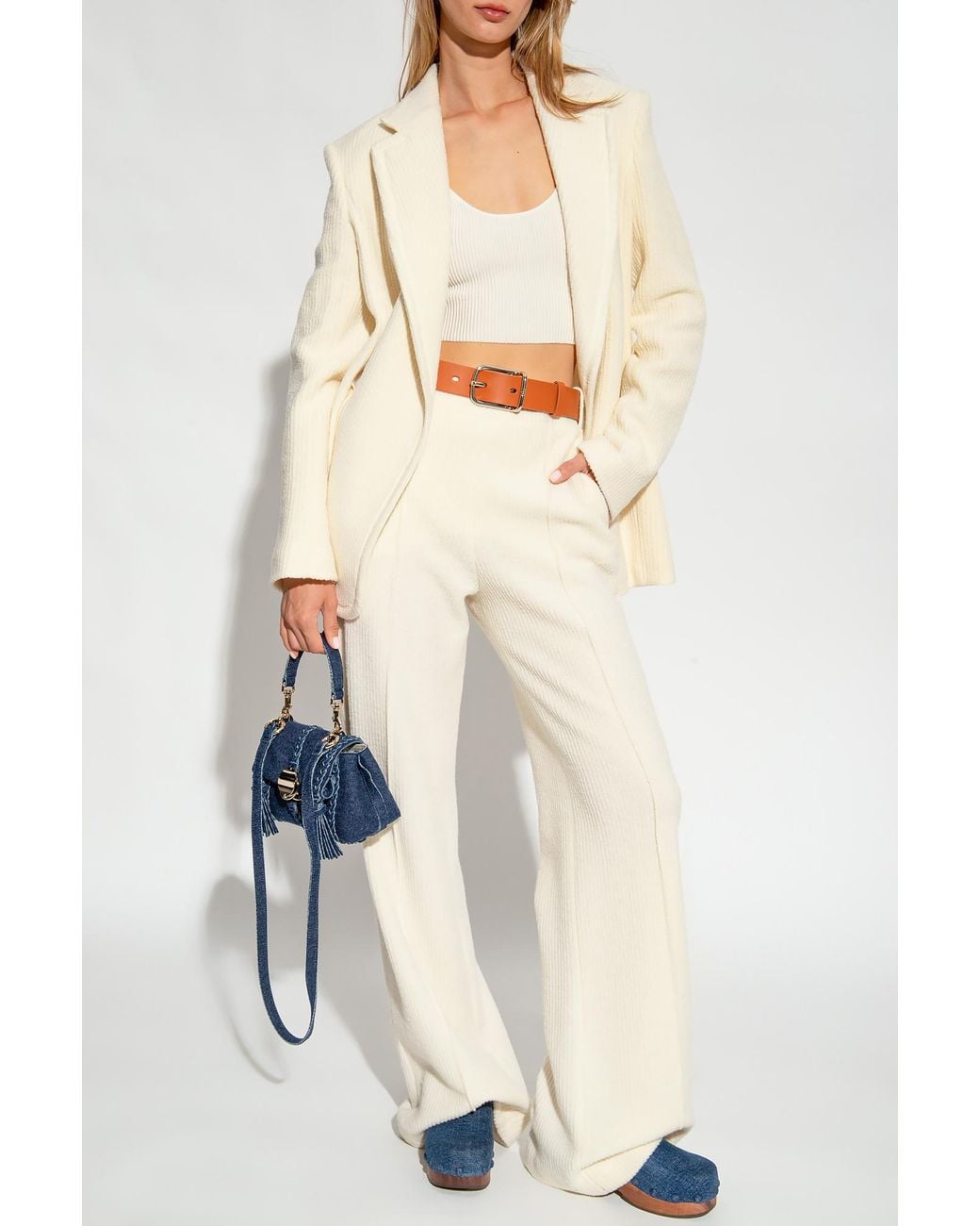 Chloé White Ribbed-Knit Cropped Top