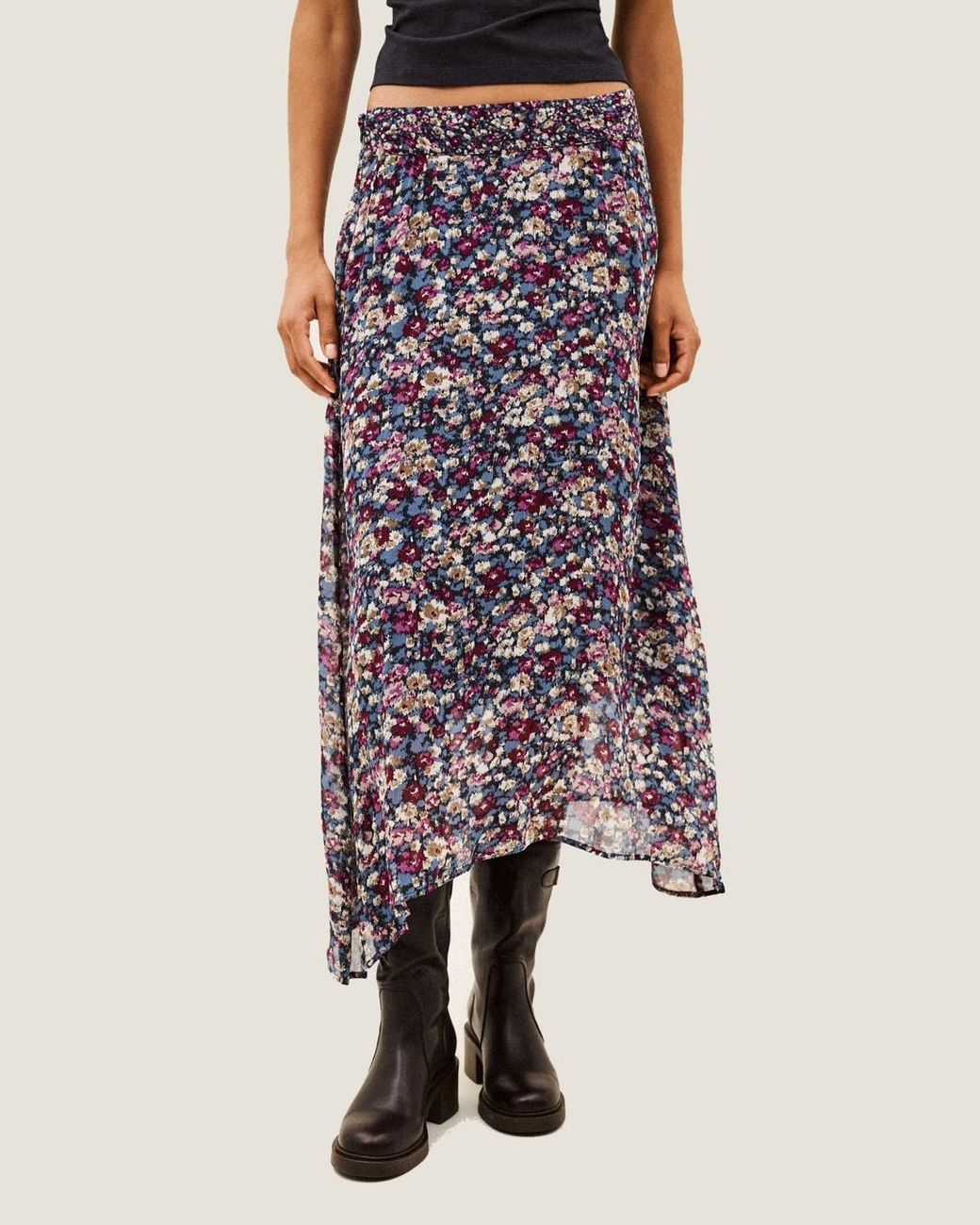 Ba&sh Blue Klap Floral-Print Asymmetric Skirt