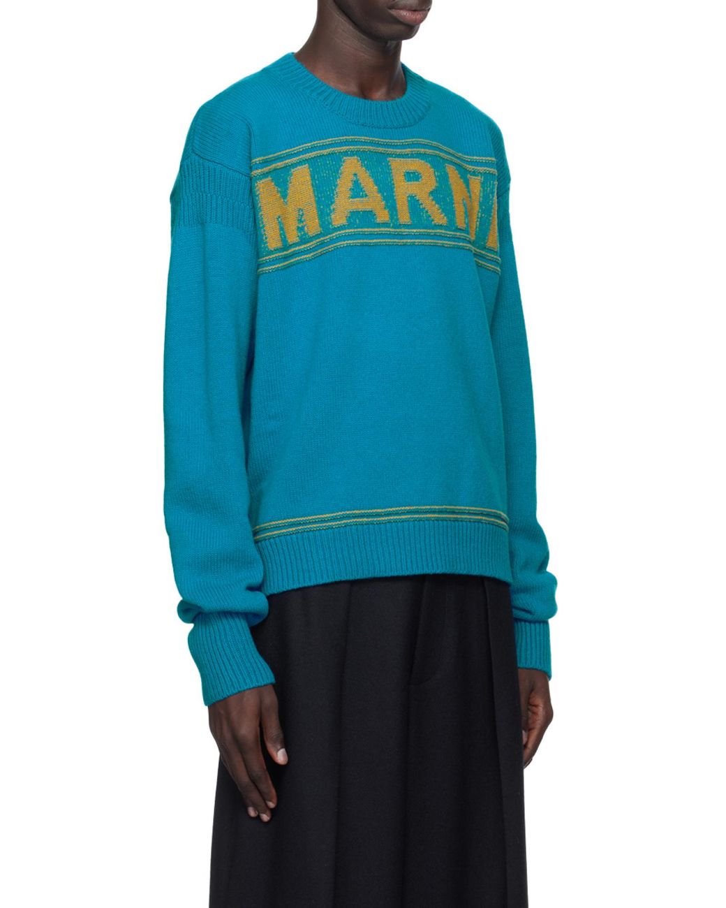 Marni Blue Logo Intarsia-Knit Jumper for men
