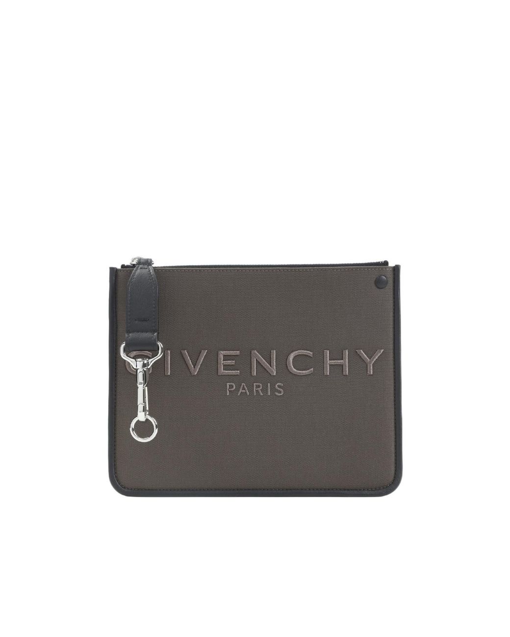 Givenchy Gray Logo Embroidered Zipped Clutch Bag for men